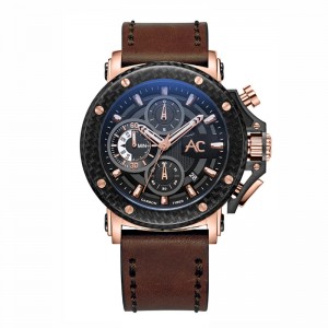 Alexandre Christie AC 9205 Rosegold Brown Leather Carbon Ring MCLBRBAGL